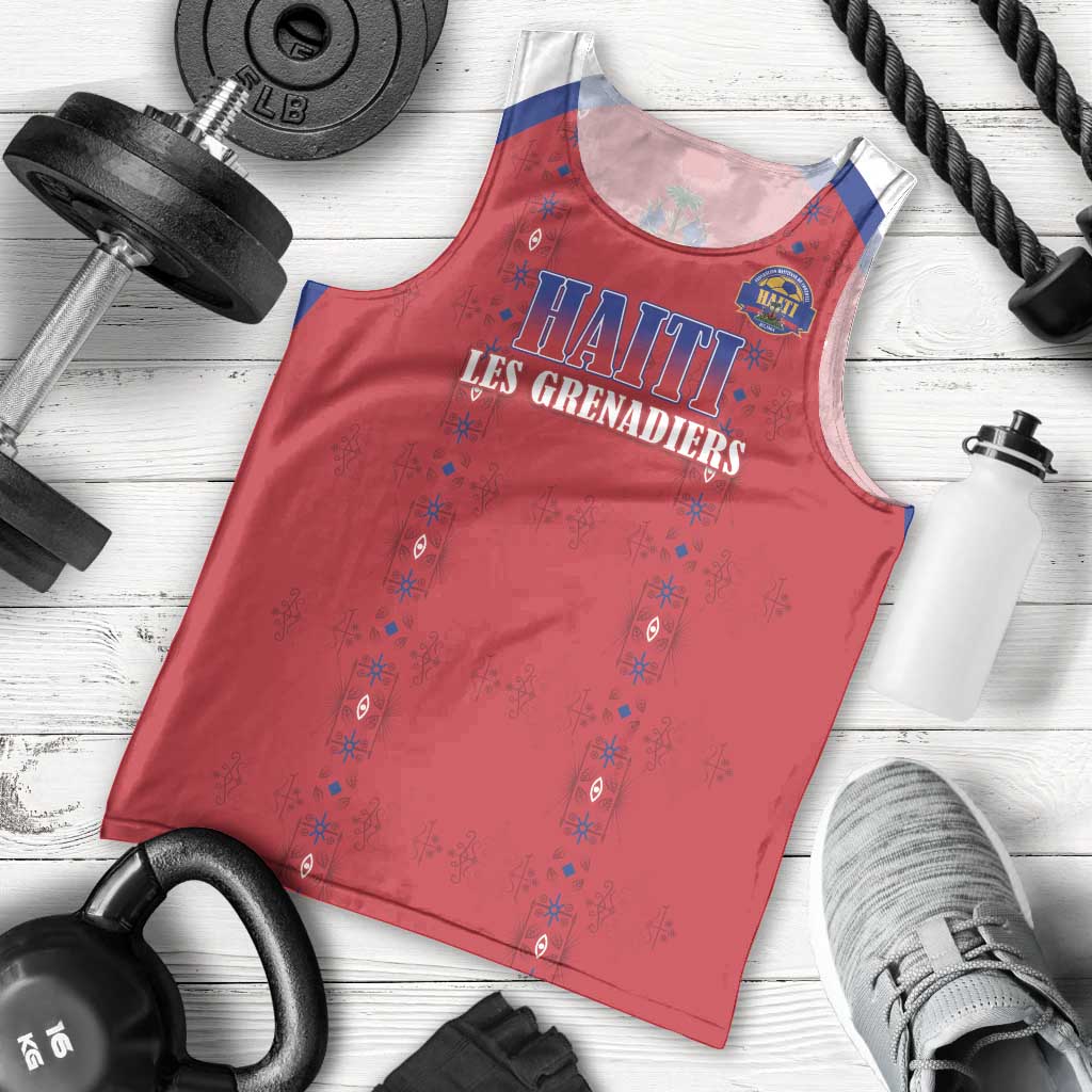 Custom Haiti Football Men Tank Top Les Grenadiers Veve Haitian Vodou Red Version - Wonder Print Shop