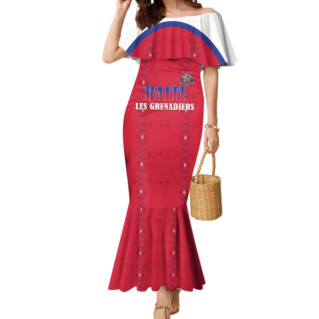 Custom Haiti Football Mermaid Dress Les Grenadiers Veve Haitian Vodou Red Version - Wonder Print Shop