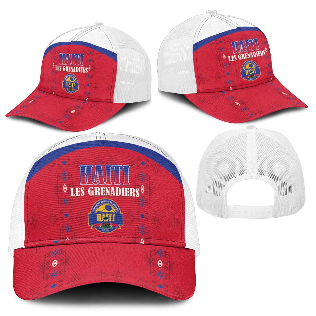 Haiti Football Mesh Trucker Cap Les Grenadiers Veve Haitian Vodou Red Version - Wonder Print Shop