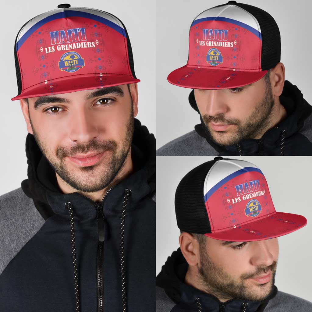 Haiti Football Mesh Trucker Cap Les Grenadiers Veve Haitian Vodou Red Version - Wonder Print Shop