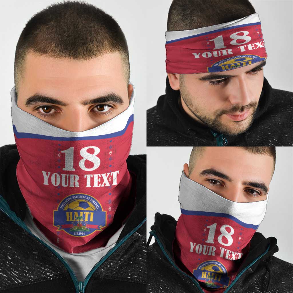 Custom Haiti Football Neck Gaiter Les Grenadiers Veve Haitian Vodou Red Version - Wonder Print Shop