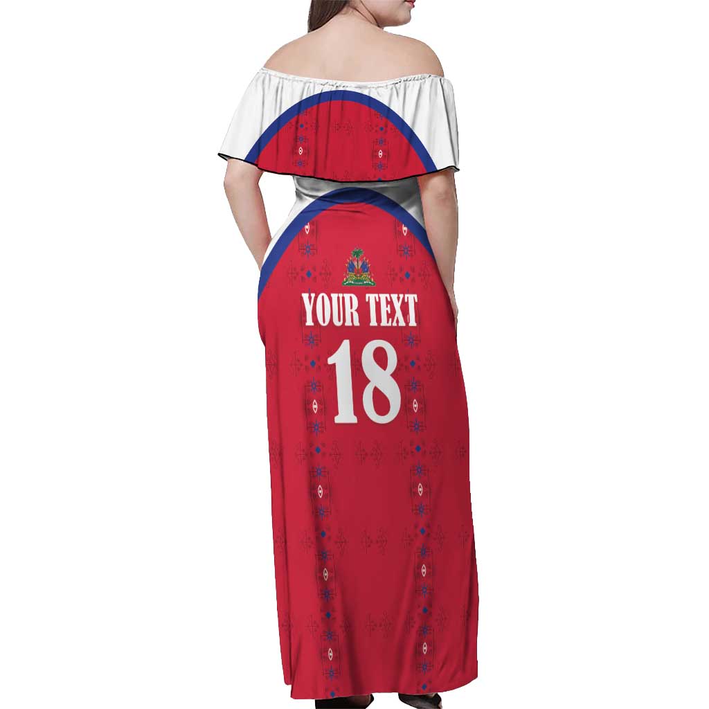 Custom Haiti Football Off Shoulder Maxi Dress Les Grenadiers Veve Haitian Vodou Red Version - Wonder Print Shop