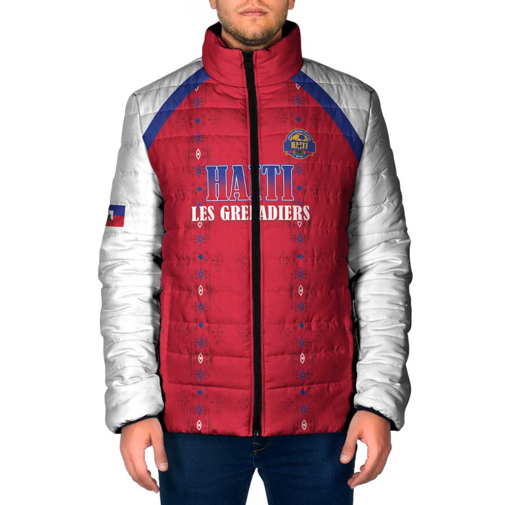 Custom Haiti Football Padded Jacket Les Grenadiers Veve Haitian Vodou Red Version - Wonder Print Shop