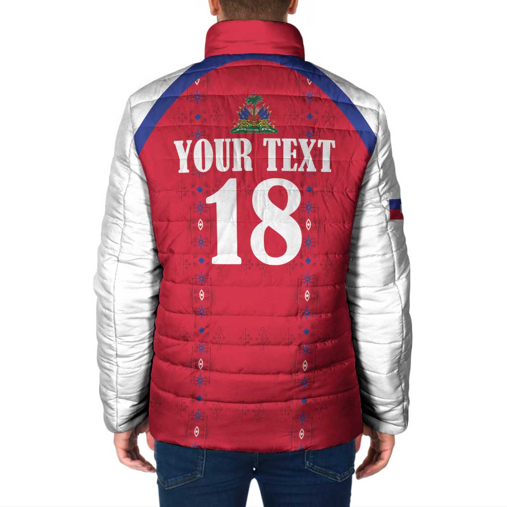 Custom Haiti Football Padded Jacket Les Grenadiers Veve Haitian Vodou Red Version - Wonder Print Shop