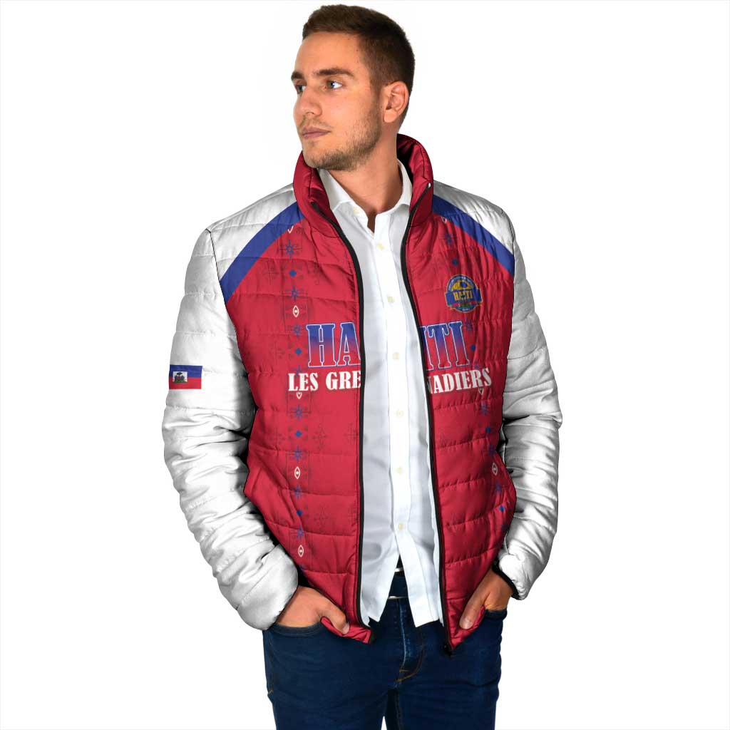 Custom Haiti Football Padded Jacket Les Grenadiers Veve Haitian Vodou Red Version - Wonder Print Shop