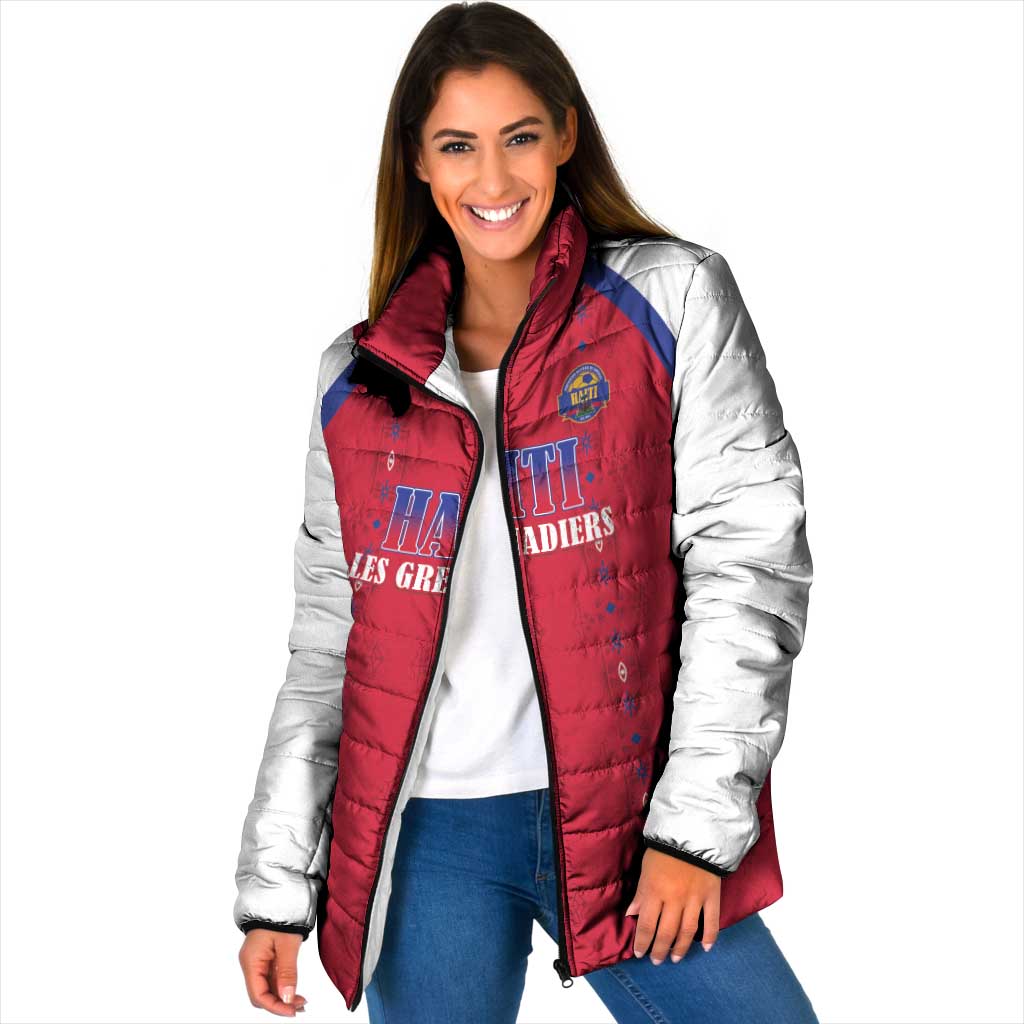 Custom Haiti Football Padded Jacket Les Grenadiers Veve Haitian Vodou Red Version - Wonder Print Shop