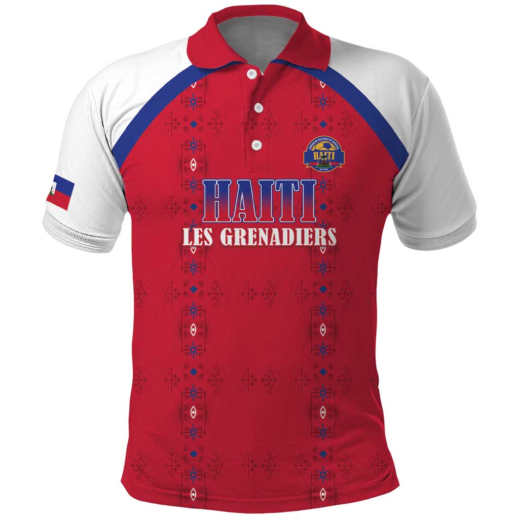 Custom Haiti Football Polo Shirt Les Grenadiers Veve Haitian Vodou Red Version - Wonder Print Shop