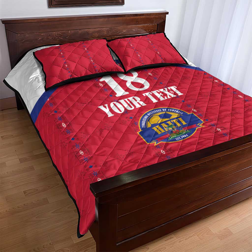 Custom Haiti Football Quilt Bed Set Les Grenadiers Veve Haitian Vodou Red Version - Wonder Print Shop