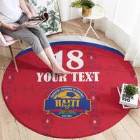Custom Haiti Football Round Carpet Les Grenadiers Veve Haitian Vodou Red Version - Wonder Print Shop
