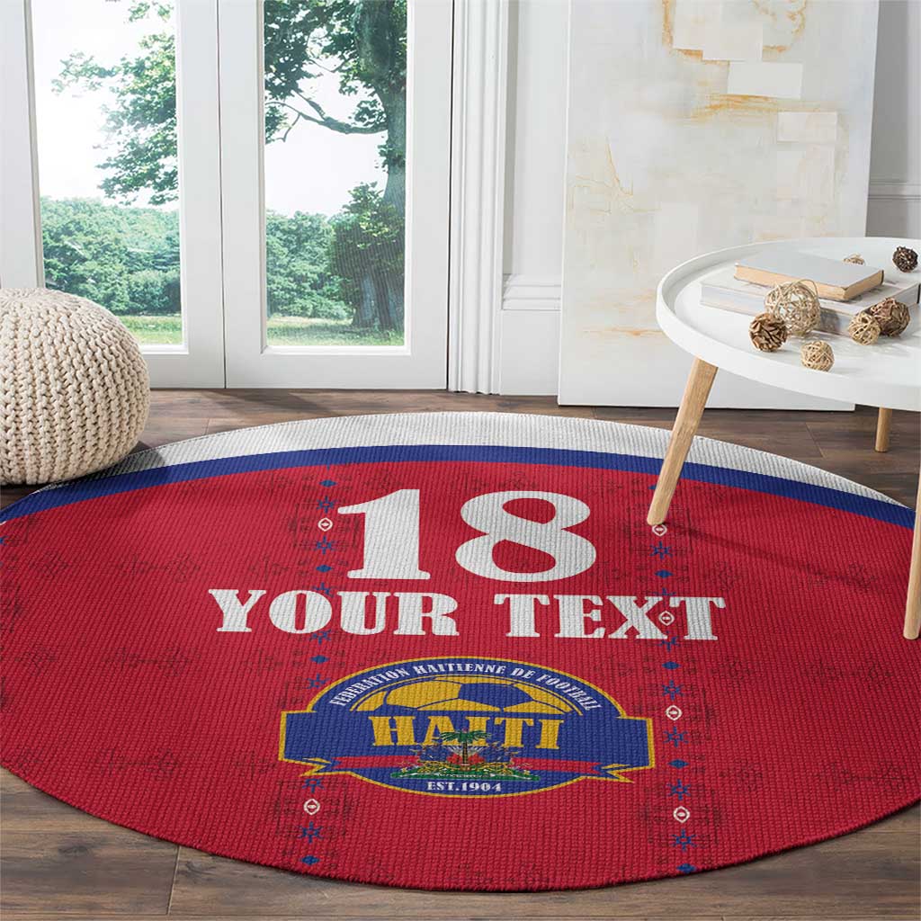 Custom Haiti Football Round Carpet Les Grenadiers Veve Haitian Vodou Red Version - Wonder Print Shop