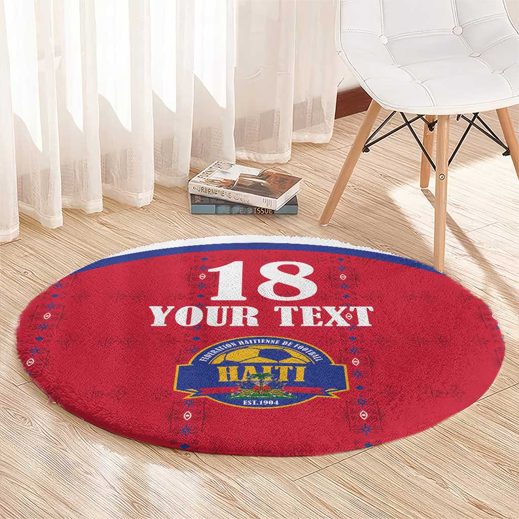 Custom Haiti Football Round Carpet Les Grenadiers Veve Haitian Vodou Red Version - Wonder Print Shop
