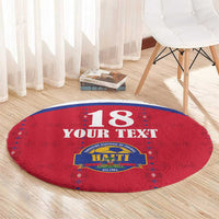 Custom Haiti Football Round Carpet Les Grenadiers Veve Haitian Vodou Red Version - Wonder Print Shop