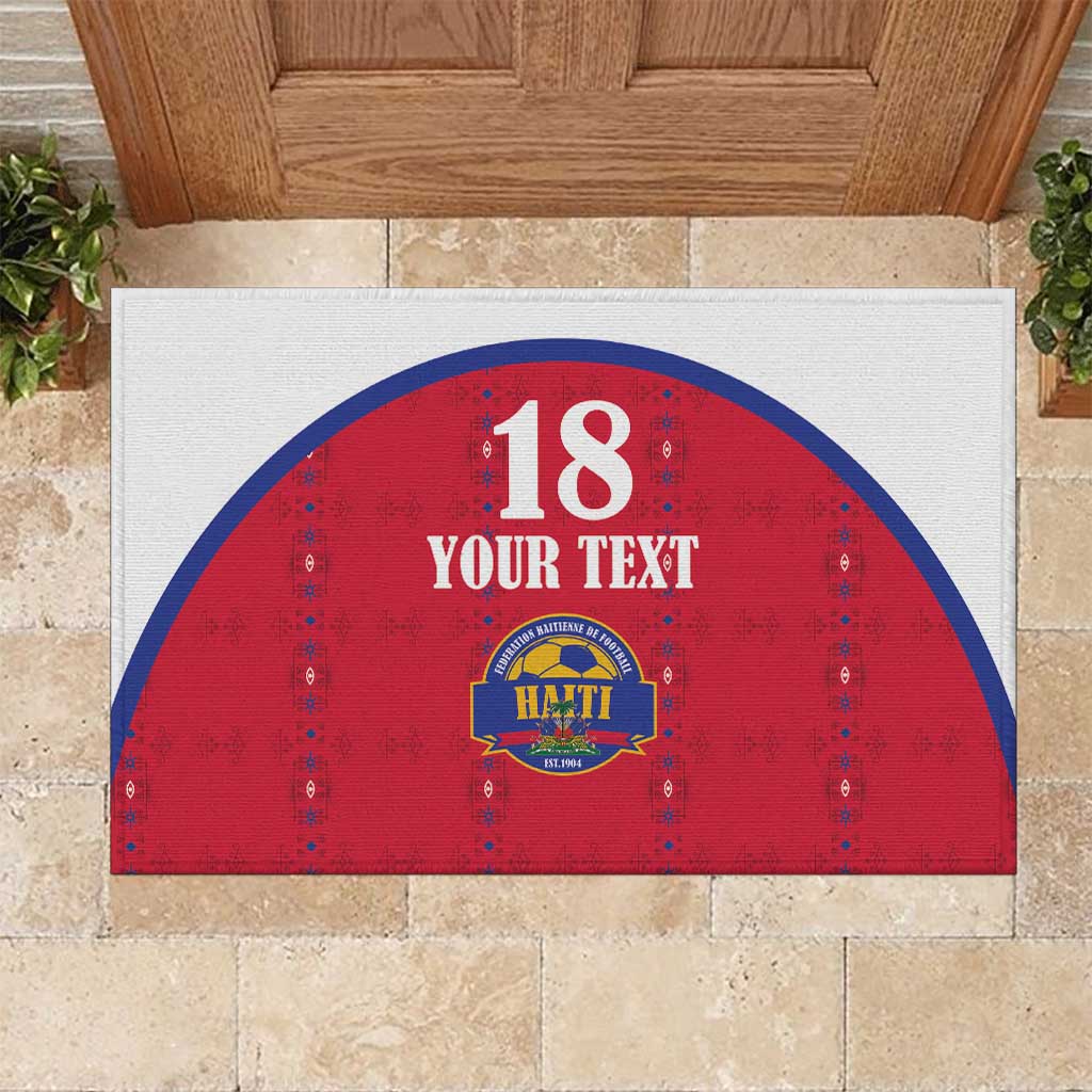 Custom Haiti Football Rubber Doormat Les Grenadiers Veve Haitian Vodou Red Version - Wonder Print Shop