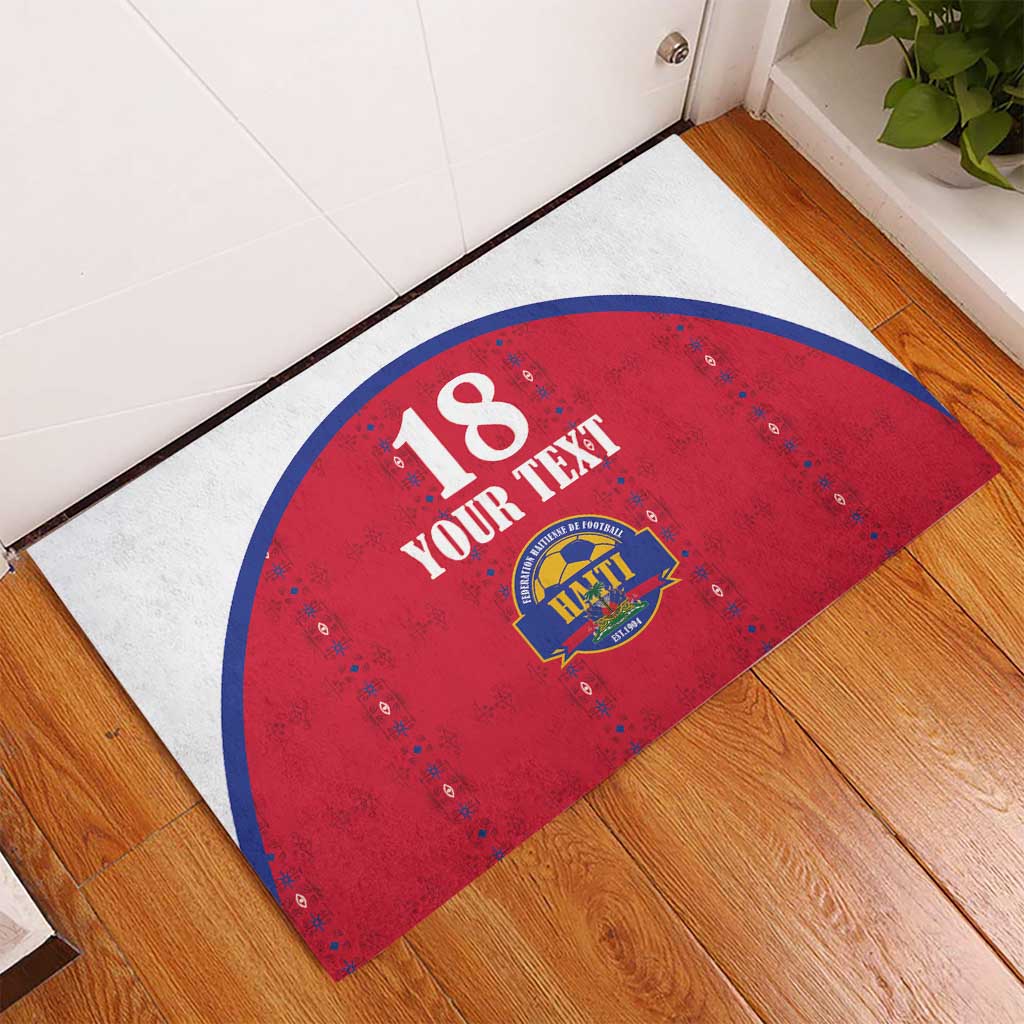 Custom Haiti Football Rubber Doormat Les Grenadiers Veve Haitian Vodou Red Version - Wonder Print Shop
