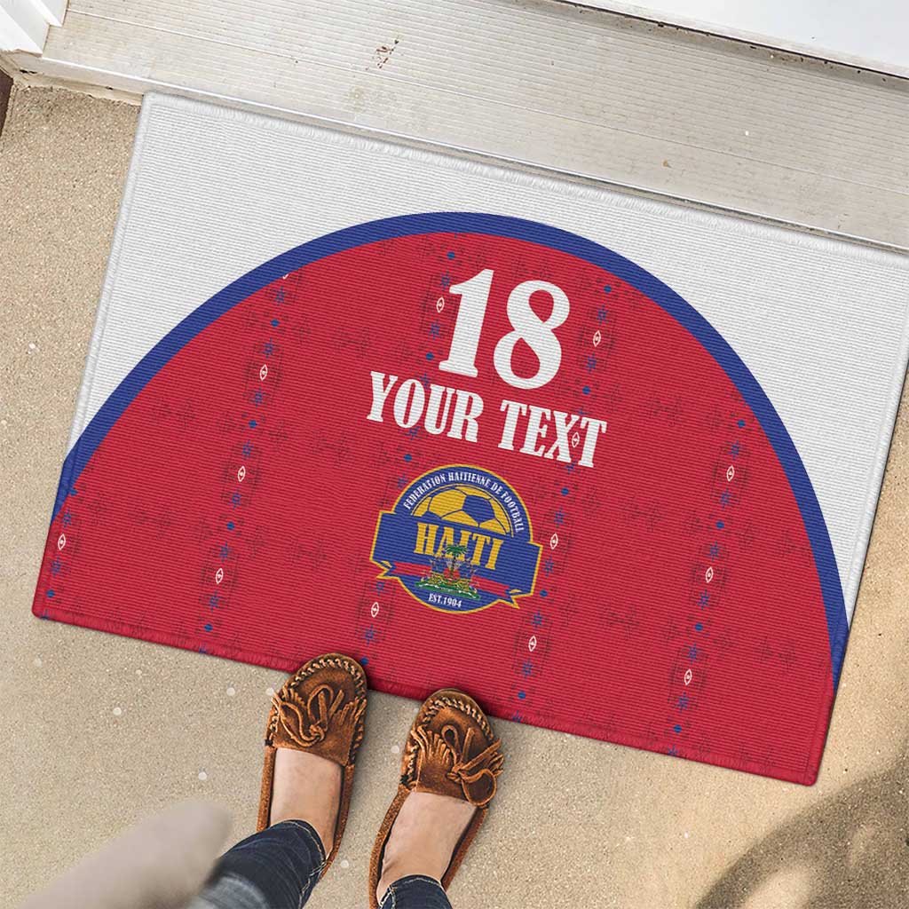 Custom Haiti Football Rubber Doormat Les Grenadiers Veve Haitian Vodou Red Version - Wonder Print Shop