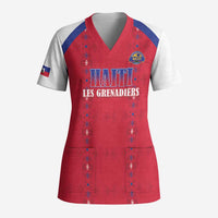 Custom Haiti Football Scrub Top Les Grenadiers Veve Haitian Vodou Red Version - Wonder Print Shop