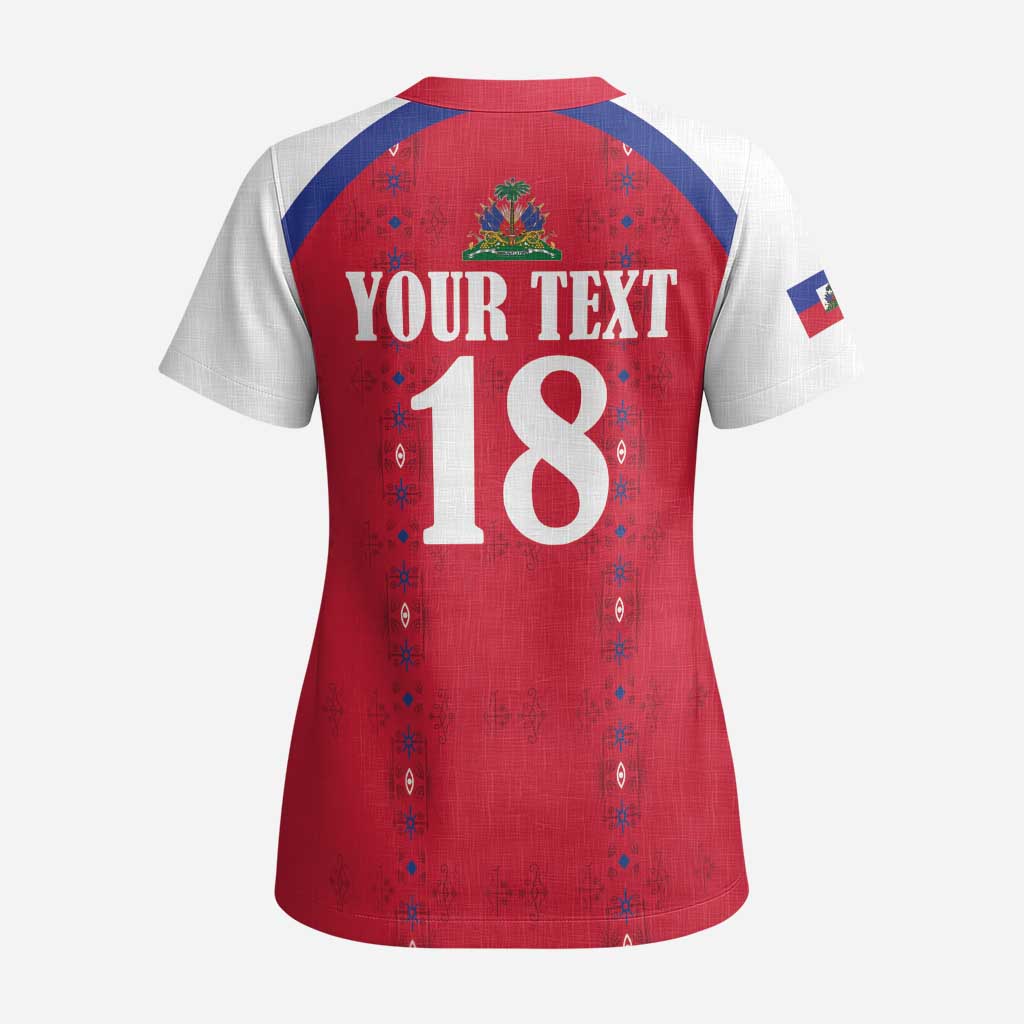 Custom Haiti Football Scrub Top Les Grenadiers Veve Haitian Vodou Red Version - Wonder Print Shop