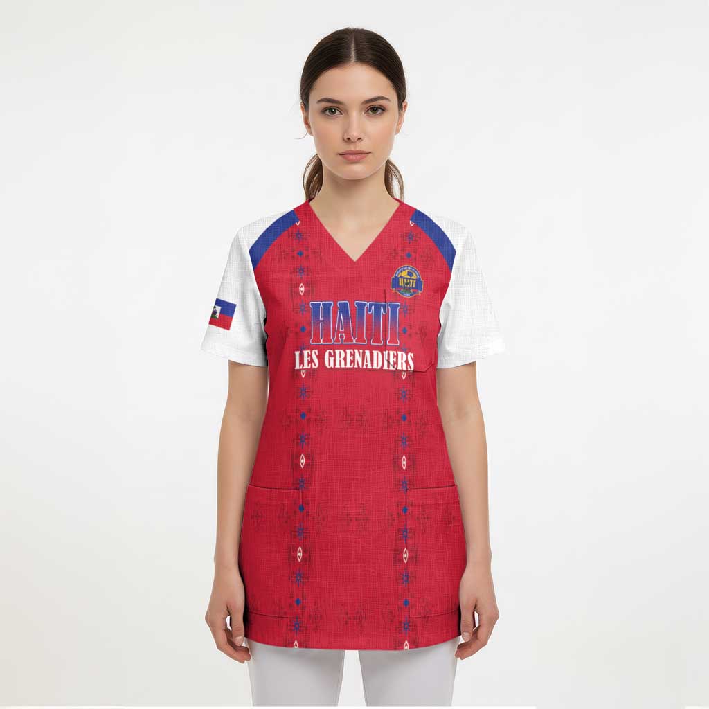 Custom Haiti Football Scrub Top Les Grenadiers Veve Haitian Vodou Red Version - Wonder Print Shop
