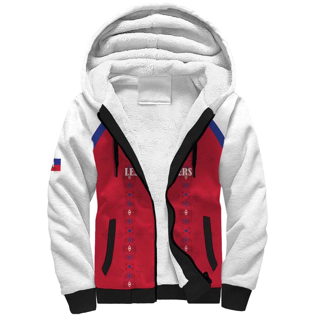 Custom Haiti Football Sherpa Hoodie Les Grenadiers Veve Haitian Vodou Red Version - Wonder Print Shop