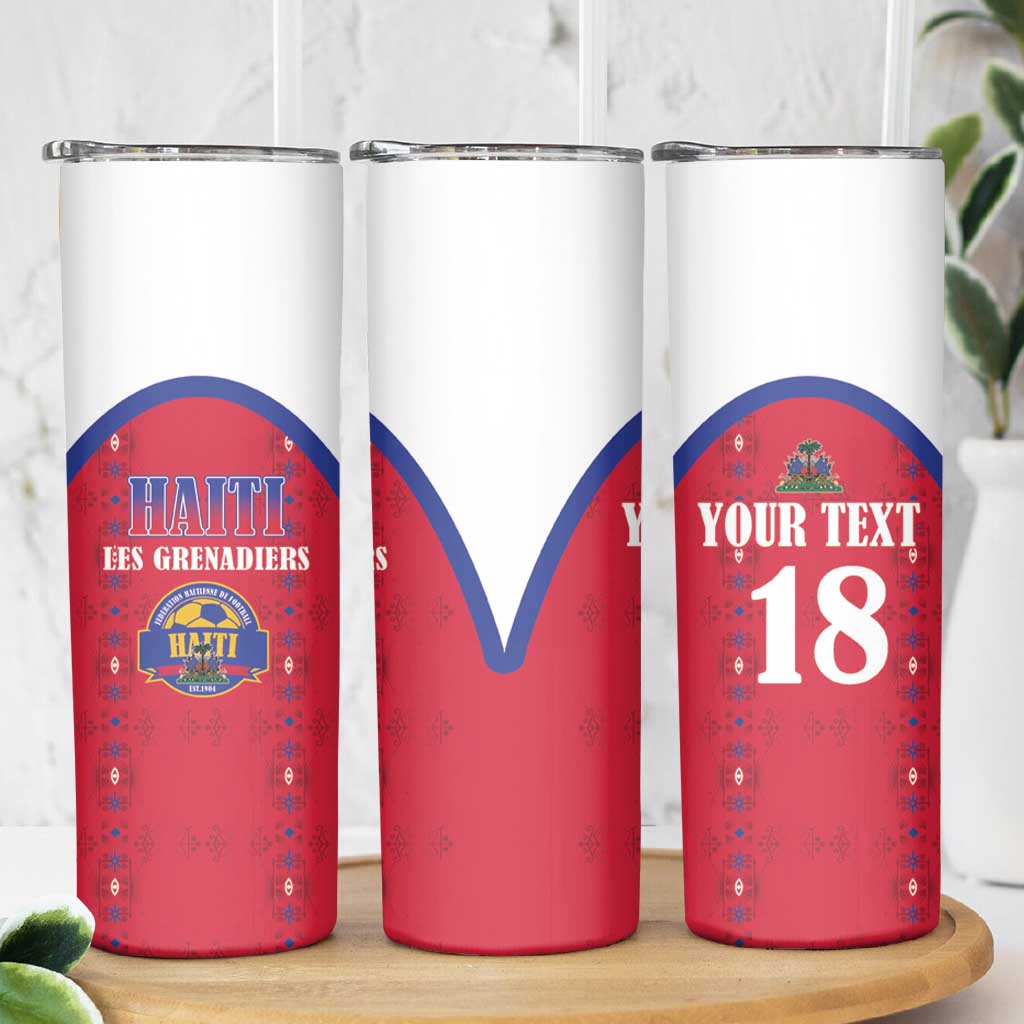 Custom Haiti Football Skinny Tumbler Les Grenadiers Veve Haitian Vodou Red Version - Wonder Print Shop