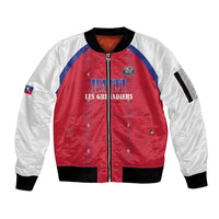 Custom Haiti Football Sleeve Zip Bomber Jacket Les Grenadiers Veve Haitian Vodou Red Version - Wonder Print Shop