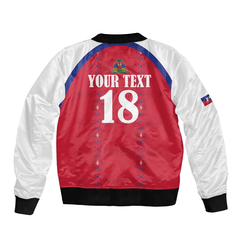 Custom Haiti Football Sleeve Zip Bomber Jacket Les Grenadiers Veve Haitian Vodou Red Version - Wonder Print Shop