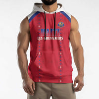 Custom Haiti Football Sleeveless Hoodie Les Grenadiers Veve Haitian Vodou Red Version - Wonder Print Shop