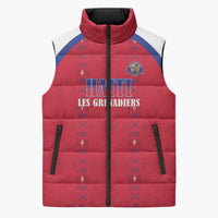 Custom Haiti Football Sleeveless Puffer Jacket Les Grenadiers Veve Haitian Vodou Red Version - Wonder Print Shop