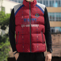 Custom Haiti Football Sleeveless Puffer Jacket Les Grenadiers Veve Haitian Vodou Red Version - Wonder Print Shop