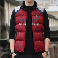 Custom Haiti Football Sleeveless Puffer Jacket Les Grenadiers Veve Haitian Vodou Red Version - Wonder Print Shop