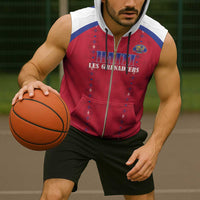 Custom Haiti Football Sleeveless Zip Hoodie Les Grenadiers Veve Haitian Vodou Red Version - Wonder Print Shop