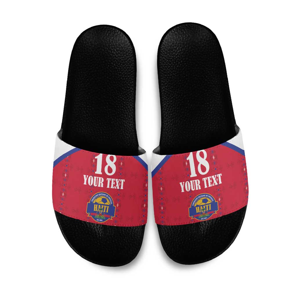 Custom Haiti Football Slide Sandals Les Grenadiers Veve Haitian Vodou Red Version - Wonder Print Shop