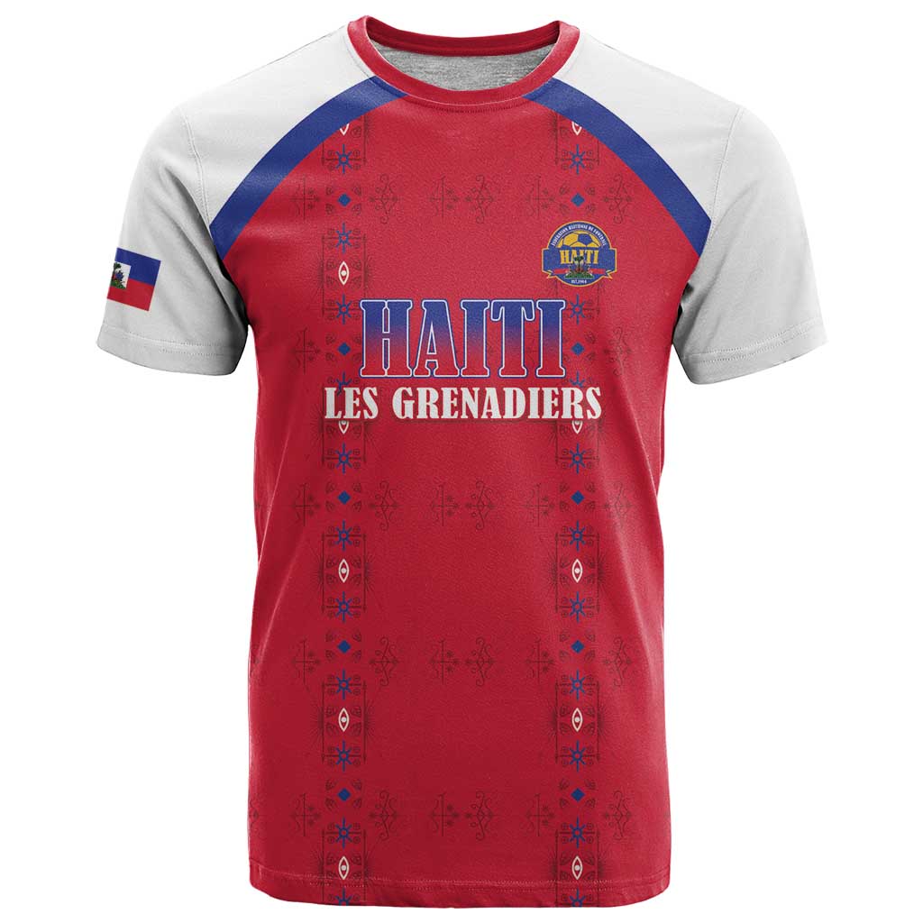 Custom Haiti Football T Shirt Les Grenadiers Veve Haitian Vodou Red Version - Wonder Print Shop
