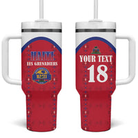 Custom Haiti Football Tumbler With Handle Les Grenadiers Veve Haitian Vodou Red Version - Wonder Print Shop