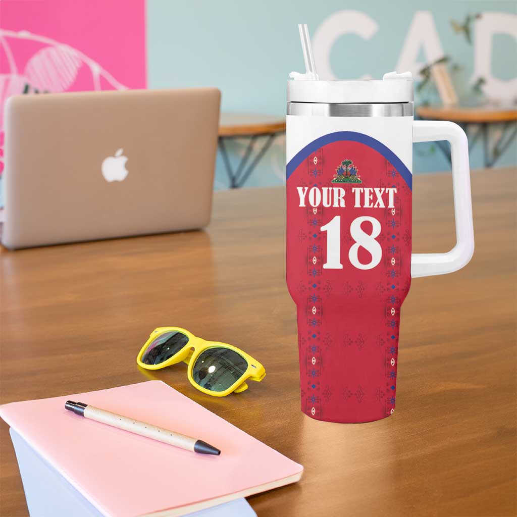 Custom Haiti Football Tumbler With Handle Les Grenadiers Veve Haitian Vodou Red Version - Wonder Print Shop