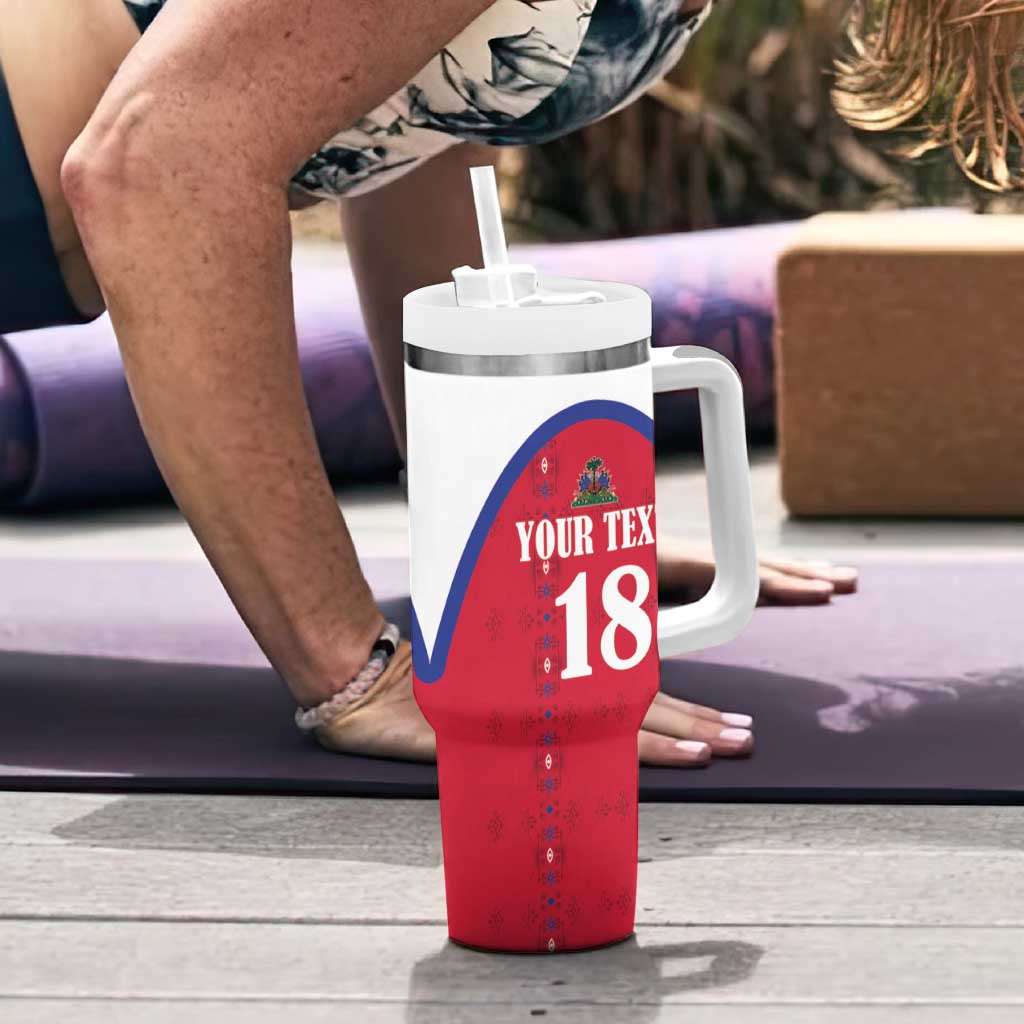 Custom Haiti Football Tumbler With Handle Les Grenadiers Veve Haitian Vodou Red Version - Wonder Print Shop