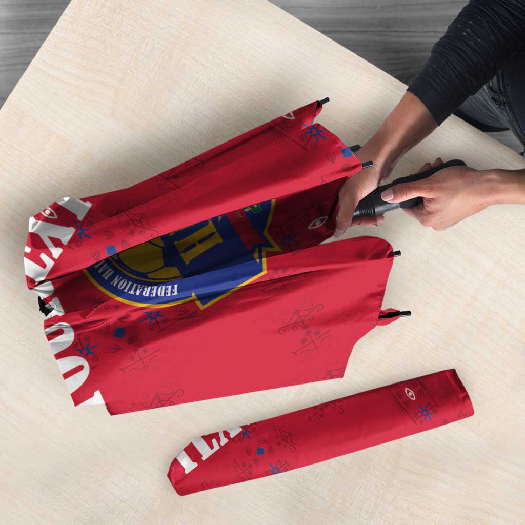 Custom Haiti Football Umbrella Les Grenadiers Veve Haitian Vodou Red Version - Wonder Print Shop