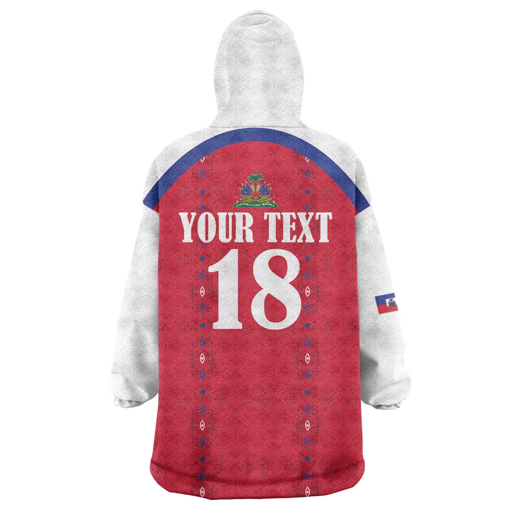 Custom Haiti Football Wearable Blanket Hoodie Les Grenadiers Veve Haitian Vodou Red Version - Wonder Print Shop