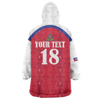 Custom Haiti Football Wearable Blanket Hoodie Les Grenadiers Veve Haitian Vodou Red Version - Wonder Print Shop
