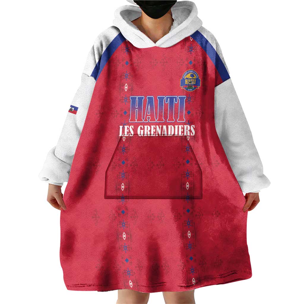 Custom Haiti Football Wearable Blanket Hoodie Les Grenadiers Veve Haitian Vodou Red Version - Wonder Print Shop