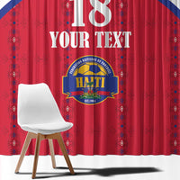 Custom Haiti Football Window Curtain Les Grenadiers Veve Haitian Vodou Red Version - Wonder Print Shop