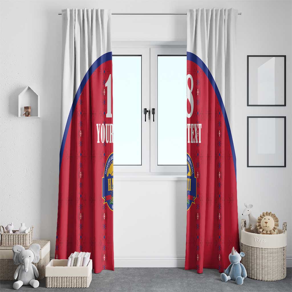 Custom Haiti Football Window Curtain Les Grenadiers Veve Haitian Vodou Red Version - Wonder Print Shop