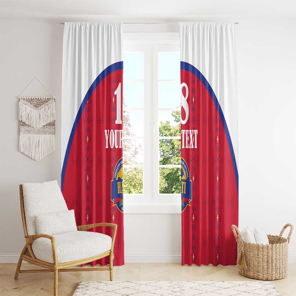 Custom Haiti Football Window Curtain Les Grenadiers Veve Haitian Vodou Red Version - Wonder Print Shop