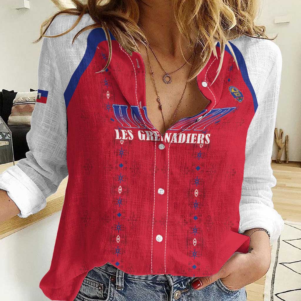 Custom Haiti Football Women Casual Shirt Les Grenadiers Veve Haitian Vodou Red Version - Wonder Print Shop