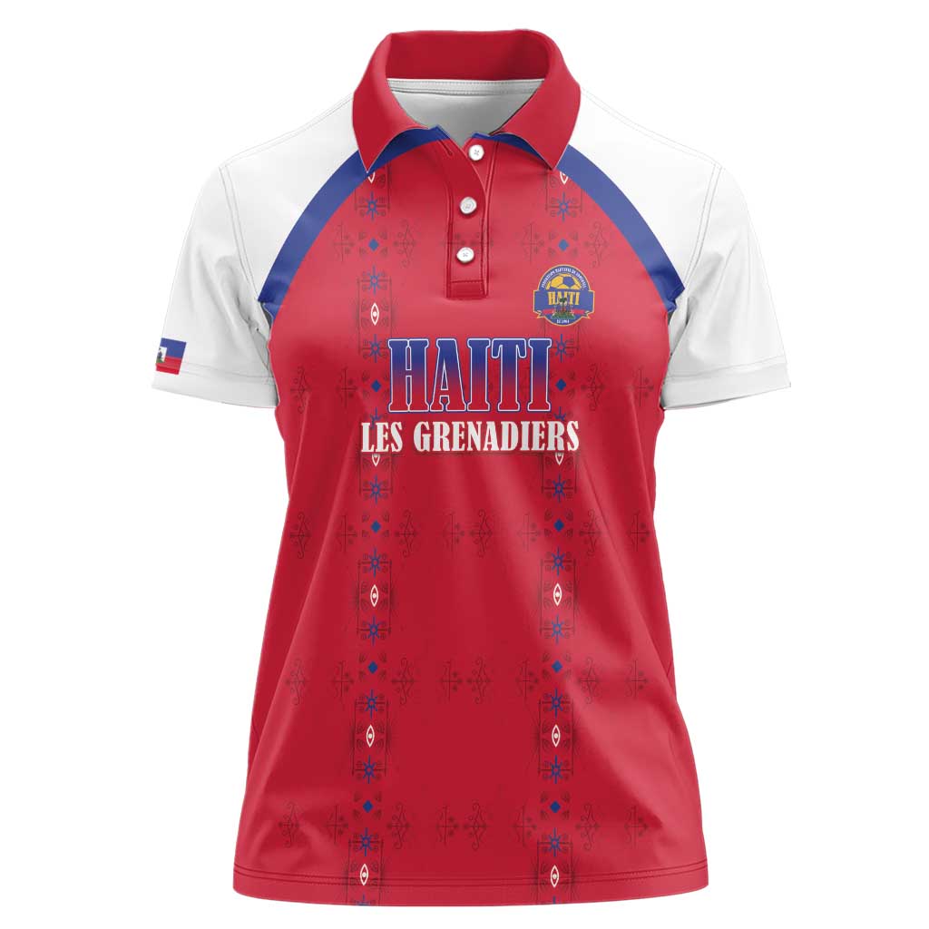 Custom Haiti Football Women Polo Shirt Les Grenadiers Veve Haitian Vodou Red Version - Wonder Print Shop