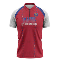 Custom Haiti Football Zipper Polo Shirt Les Grenadiers Veve Haitian Vodou Red Version - Wonder Print Shop