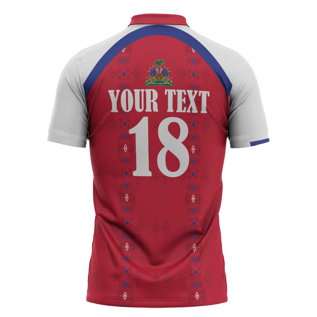 Custom Haiti Football Zipper Polo Shirt Les Grenadiers Veve Haitian Vodou Red Version - Wonder Print Shop