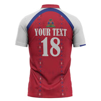 Custom Haiti Football Zipper Polo Shirt Les Grenadiers Veve Haitian Vodou Red Version - Wonder Print Shop