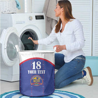 Custom Haiti Football Laundry Basket Les Grenadiers Veve Haitian Vodou Blue Version - Wonder Print Shop