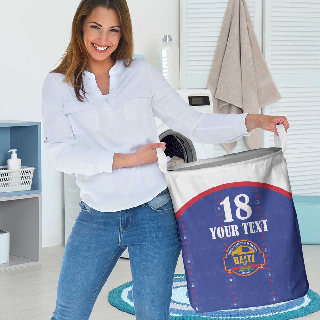 Custom Haiti Football Laundry Basket Les Grenadiers Veve Haitian Vodou Blue Version - Wonder Print Shop
